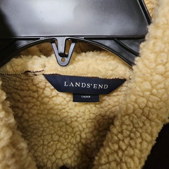 Land's End Women's Faux Suede Shearling Sherpa Lined Hooded Coat Size M - Picture 9 of 12